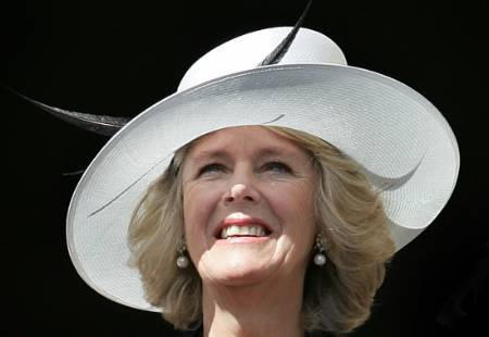 Camilla, Duchess of Cornwall, watches from a balcony during a ceremony commemorating the 60th anniversary of Victory in Europe Day at the Cenotaph in Whitehall, central London, May 8, 2005.